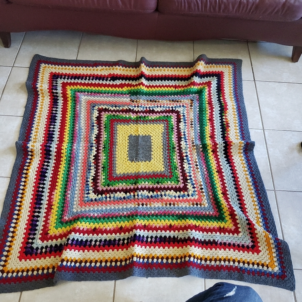 Granny Square Geometric Crochet Blanket Afghan 50x50 inches Colorful